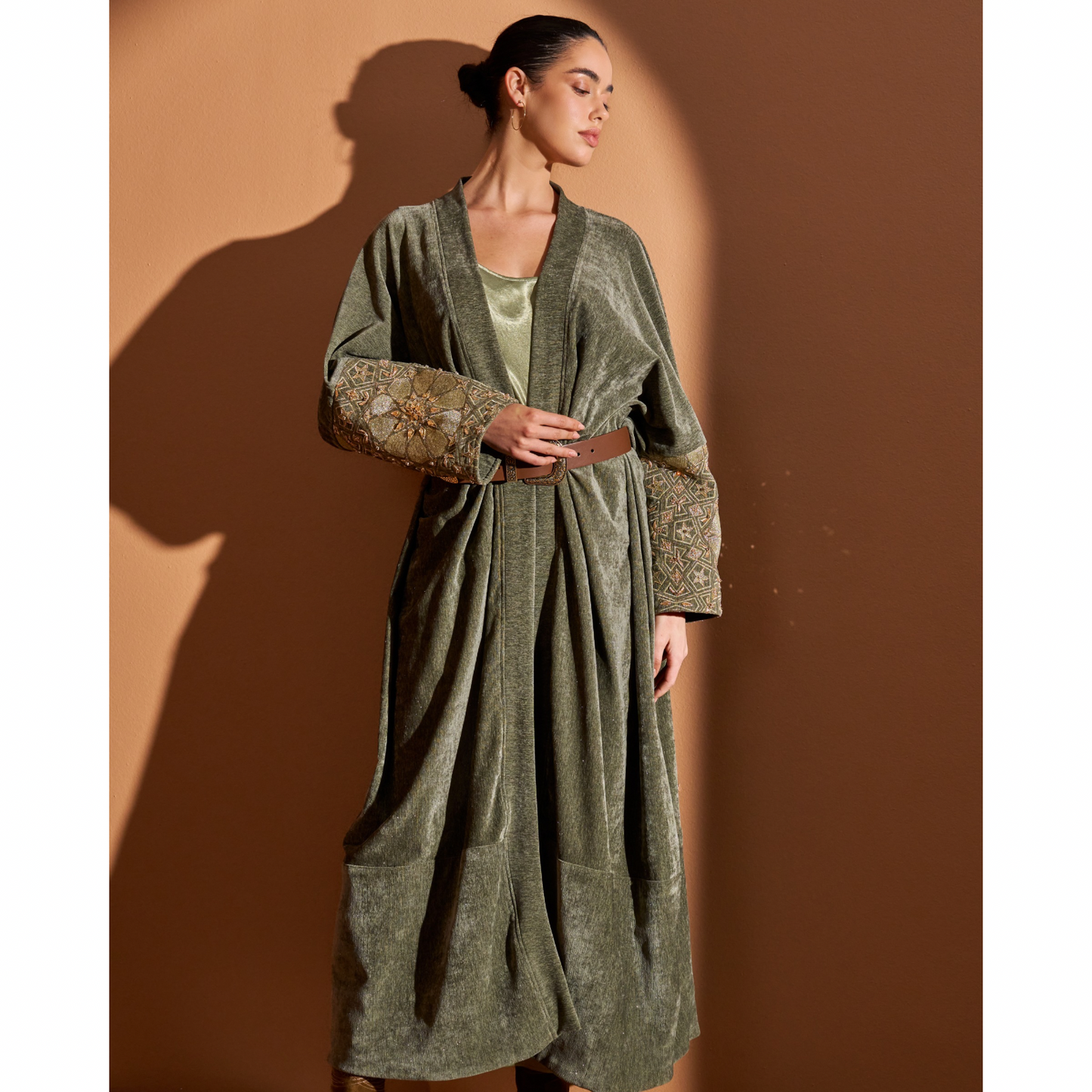 Look 6- Olive Bisht (Hand Embroidered)