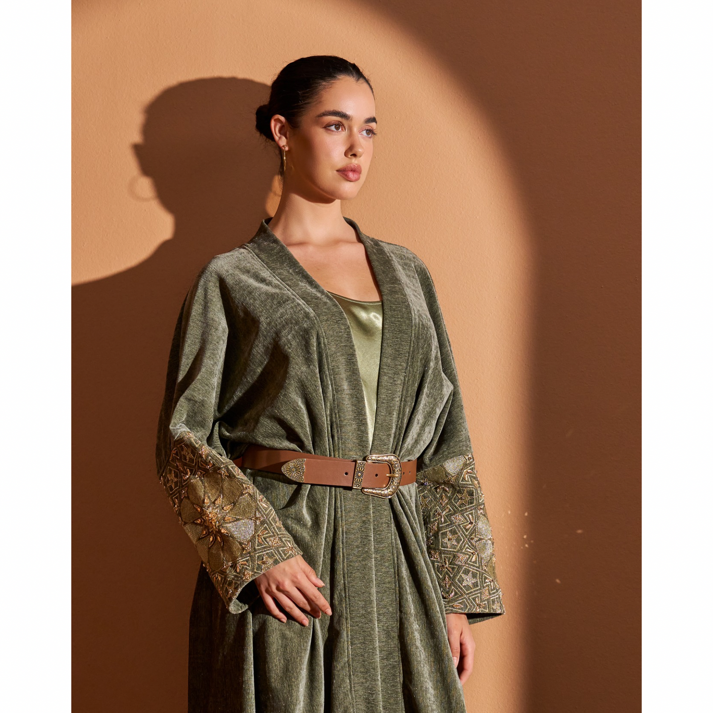 Look 6- Olive Bisht (Hand Embroidered)