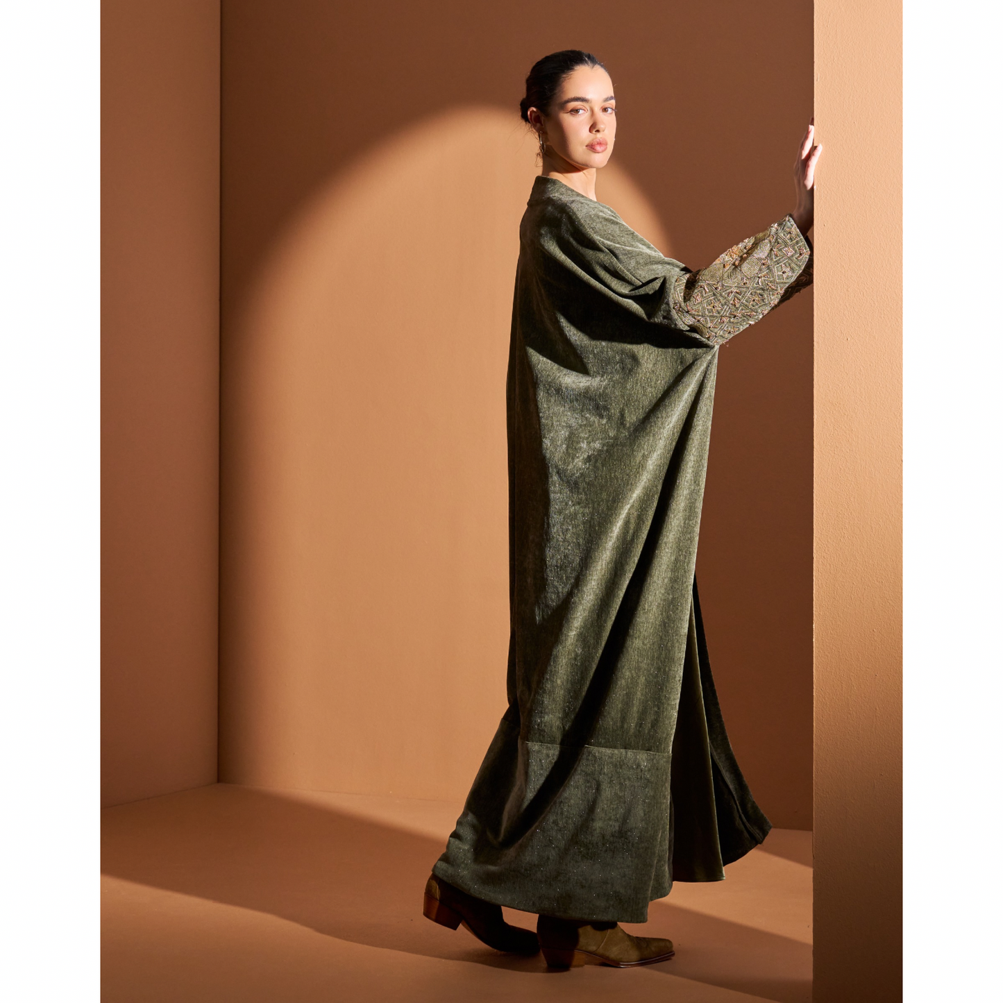 Look 6- Olive Bisht (Hand Embroidered)