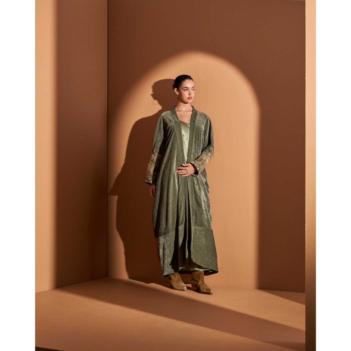 Look 6- Olive Bisht (Hand Embroidered)