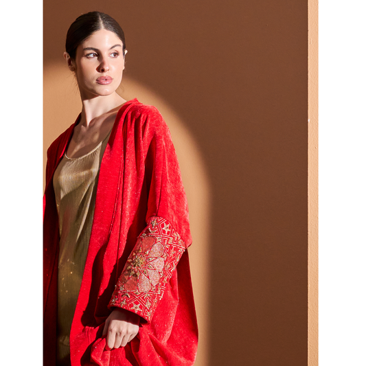 Look 6- Red Bisht (Hand Embroidered)