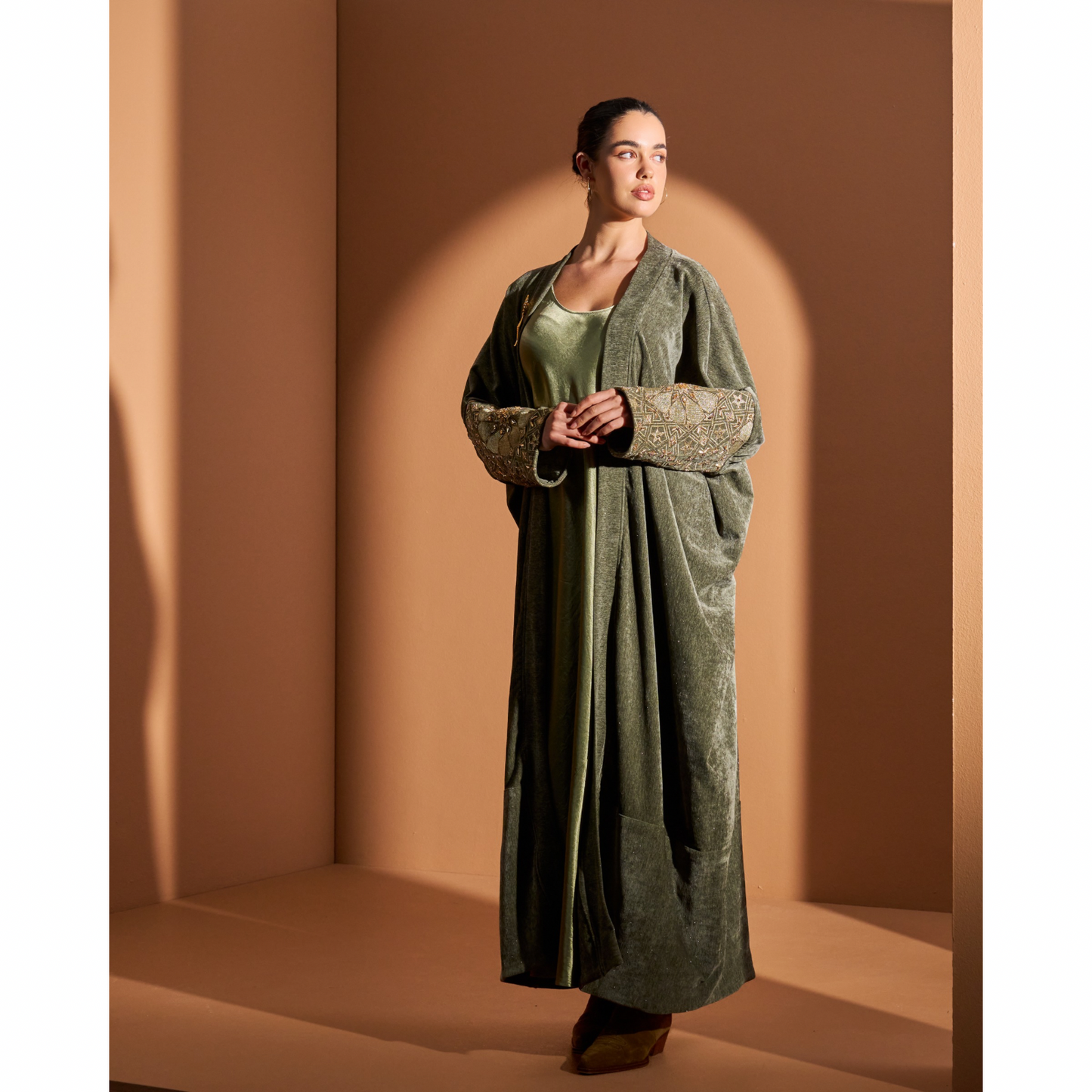 Look 6- Olive Bisht (Hand Embroidered)