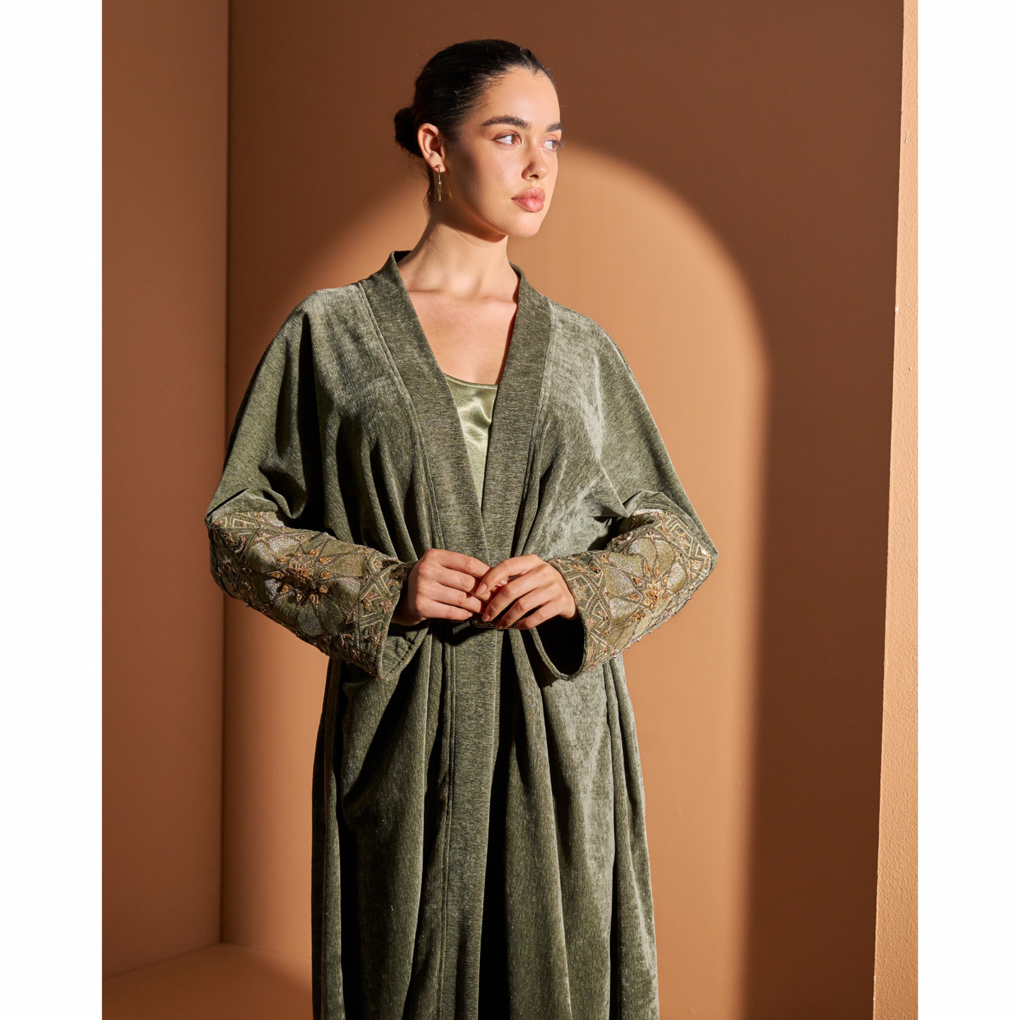 Look 6- Olive Bisht (Hand Embroidered)