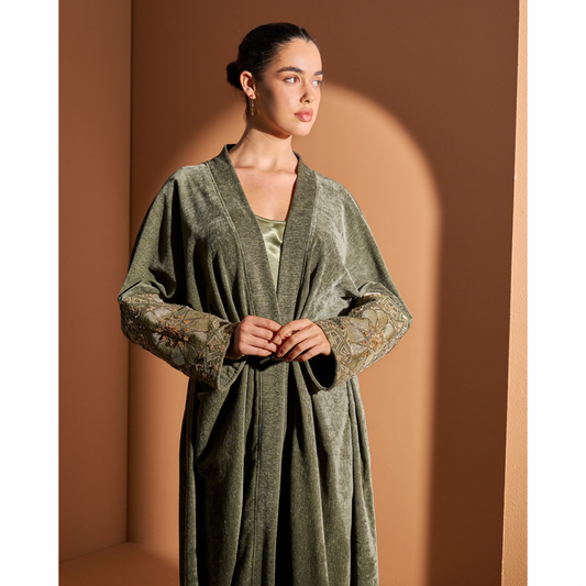 Look 6- Olive Bisht (Hand Embroidered)